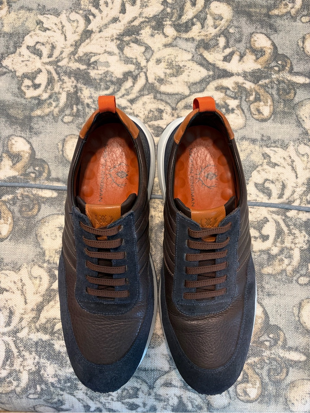 Martin Dingman Brown Leather Sneakers with Orange Accents